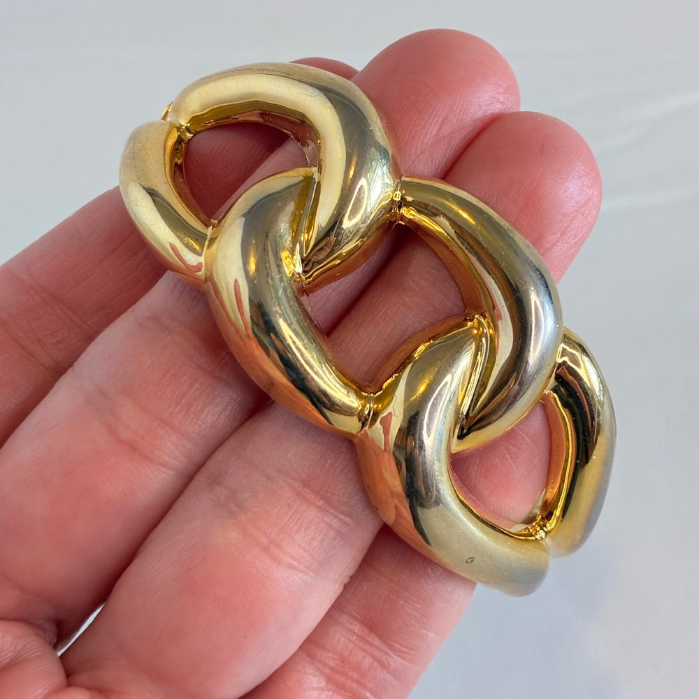 Vintage Gold Tone Clamper Bracelet Chunky Hinged Bangle Statement Jewelry - Picture 2 of 9